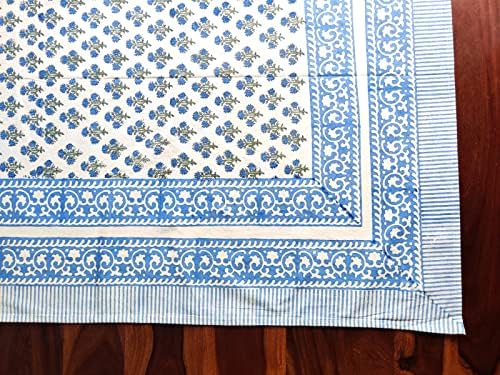 Atosii Gulbahar Branco Azul algodão Toleta de mesa de algodão, impressão de mão impressão de toalha de mesa de retângulo floral para roupas de jantar de cozinha I Outdoor, festas, casamento, mesa de peças decoração de casa 60 x 90 polegadas