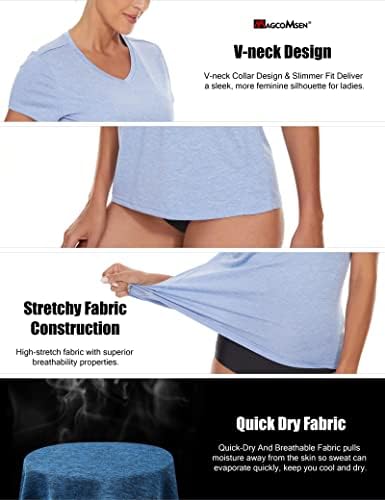 MagComsen 3 pacote de pacote de manga curta feminina Camiseta V A atlética rápida, camiseta atlética, executando camisetas