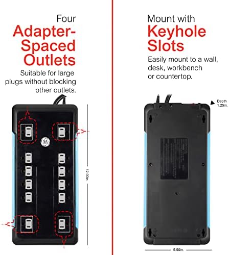 Protetor de onda de saída do UltraPro 12, amarrado 2 portas USB, cabo de alimentação de 8 pés, 4320 joules, plugue plano,