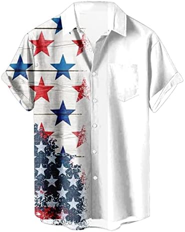 BMISEGM Summer Men Shirt Camisa Americana de bandeira americana para homens 4 de julho Men de manga curta Button Down camisetas
