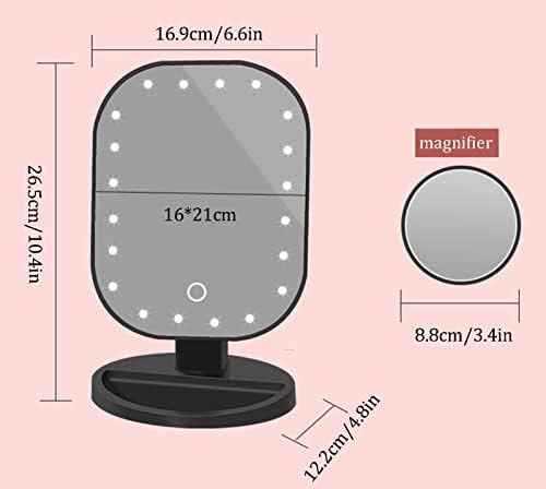 Espelho de maquiagem de LED dsfen, com espelho de ampliação de 10x, espelho de vaidade de mesa iluminado recarregável e iluminado,