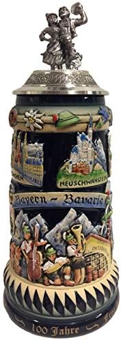 100 anos do Bayern Baviera com dançarinos de estanho da tampa da cerveja alemã .75 L