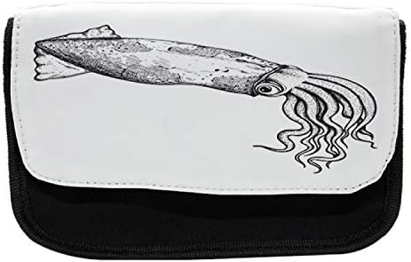 Caixa de lápis de lula lunarável, animais náuticos de estilo de esboço, bolsa de lápis de caneta com zíper duplo, 8,5 x 5,5, cinza e