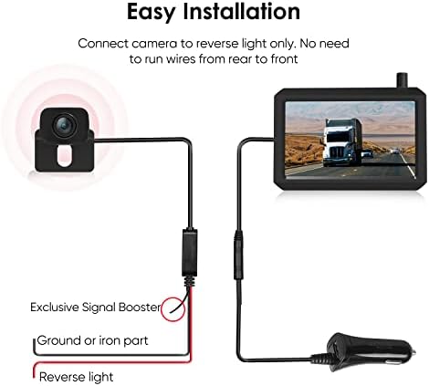 Câmera de backup sem fio FHD 1080P, Sistemas de câmeras de backup para câmera traseira à prova d'água IP69K IP69K com monitor de 5 polegadas, 2 canais Câmera de backup Bluetooth para caminhão, campista, van, trailer, trailer