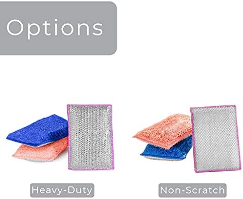 Design Smart Non Scratb Scrub Sponge com fibra de rayon sem odor de bambu - Conjunto de 6 - Ultra absorvente - Limpo macio e lavador