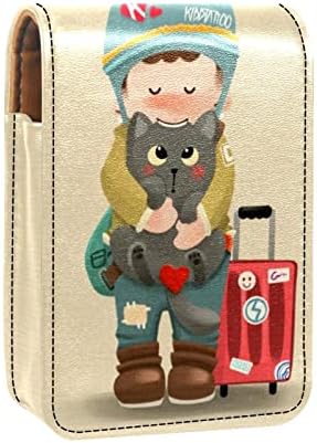 Caixa de batom de Oryuekan com espelho Bolsa de maquiagem portátil fofa bolsa cosmética, desenho animado e gato viagens