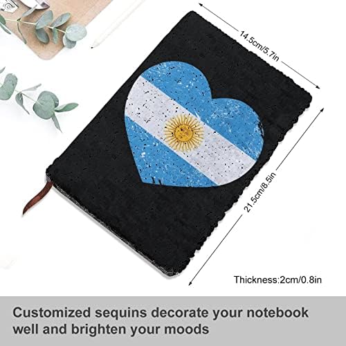 Argentina Retro Heart Flag Funnic Notebook Reverso Flip Lokin Diário Livro de Diário de Viagens de Officas de Viagem