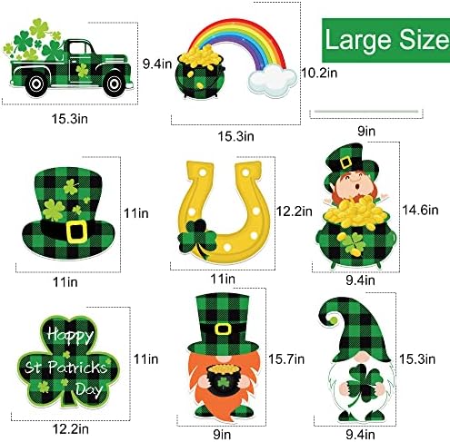 St. Patricks Day Yard Signs, 8 PCs Decorações de palhaço xadrez verdes de búfalo