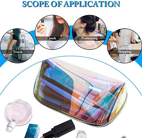 Bolsa de maquiagem holográfica de Huakaile, bolsa cosmética iridescente com zíper, bolsa de produtos de higienes portáteis transparentes