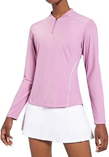Camisas de golfe de tênis de manga comprida feminina Baleaf Mulher UPF 50+ 1/4 Zip Quick Dry Active Tops