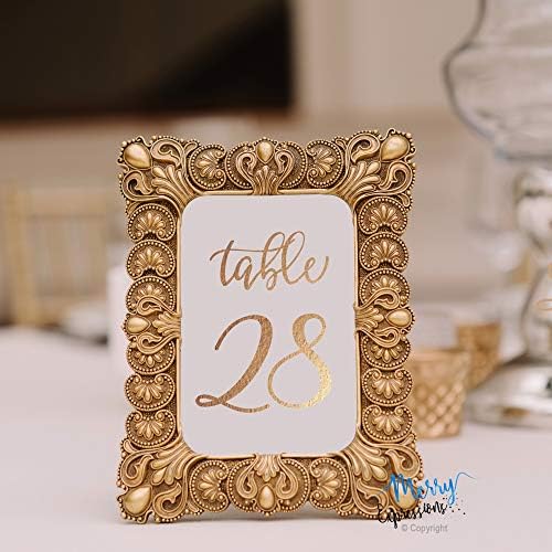 Merry Expressions Gold Wedding Table Números Cartões 4x6 Duas lados moderno caligrafia Design Melhor para recepções, banquetes, cafés,