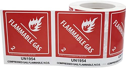 UN1954 Gas compactadas, inflamáveis, rótulos pré-impressos da classe 2 de risco, 4 x 4,75 polegadas, 500 rótulos totais