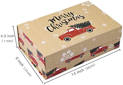 Caixa de presente de Natal de 1 PCS com tampa - 14x9x4,3 polegadas Caminhão vermelho com caixa de presente de design de árvores