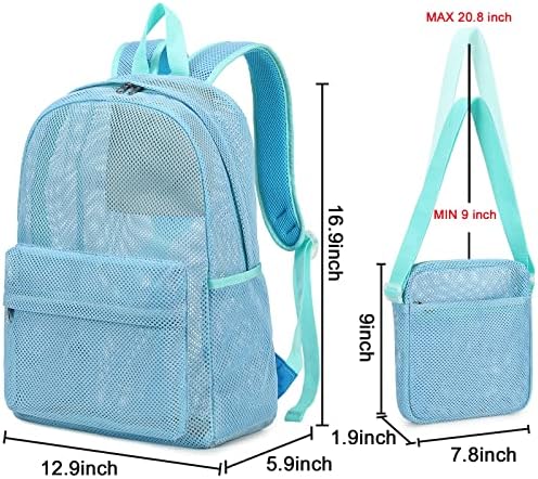 Ledaou Kids Mesh Backpack 2pcs Conjunto de livros de malha semi-transparentes com bolsa de mensagens de crossbody veja através