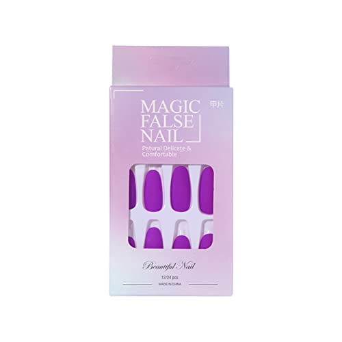 Unhas falsas fluorescentes para salão de unhas diy 24pcs, prensa fosca em unhas, bailarina longa caixão falsa unhas de acrílico artificial pregos