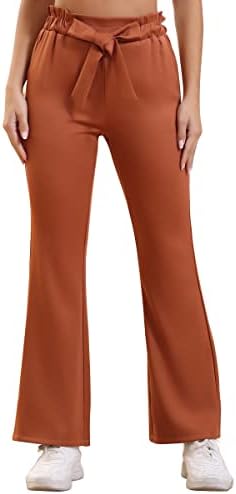 Calça feminina feminina CXXQ Elastic Ruffle de cintura alta Bowknot Petite Bell Bottom calça moderna 2 bolsos