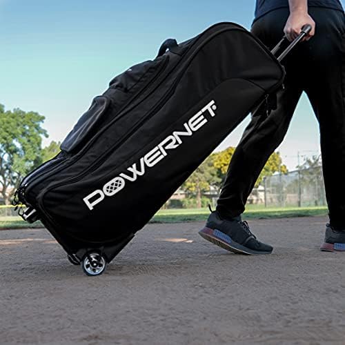 PowerNet Optimus Catcher's Bag | A bolsa de equipamentos de rolamento segura todos os equipamentos de softbol de beisebol | 7 mangas internas de morcego | 5 ganchos de suspensão pesada | Compartimento de Correio ventilado | Painel de personalização