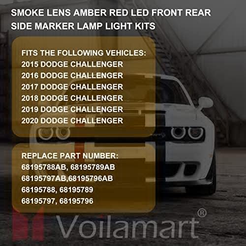 Voilamart Smoke Lens Amber Red LED LED PARA LIMPELA LIVERSO DE LIVRA PARA 2015 2017 2018 2019 2020 Dodge Challenger LED Driver de LED e passageiro lâmpadas Sidemarker 4pcs