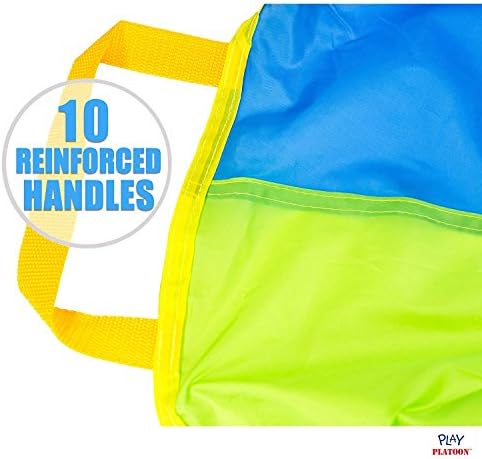 Jogue pára -quedas de pelotão de 10 pés para crianças com 10 Handles Play Parachute - pára -quedas multicoloridas