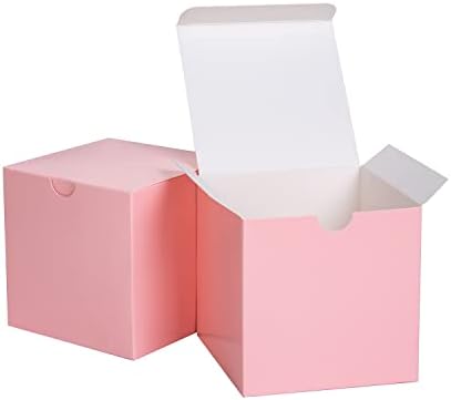 GEFTOL Pequena caixa de presente rosa de 50 pacote 4x4x4 polegadas caixa dobrável caixa de papel de montagem fácil