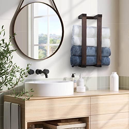 Rack de toalha de madeira Hulisen para banheiro, suporte de toalha montado na parede de 18,8 polegadas com ferramenta de instalação,