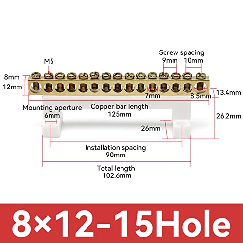 Bloco do terminal do trilho Ponte alta Haste de solo em forma de L 8x12 8x13mm Caixa de distribuição Conector elétrico Terminal neutro