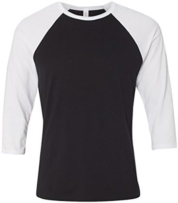Bella + Canvas Unisisex 3/4 de manga de manutenção da camiseta de beisebol, grande, preto/branco