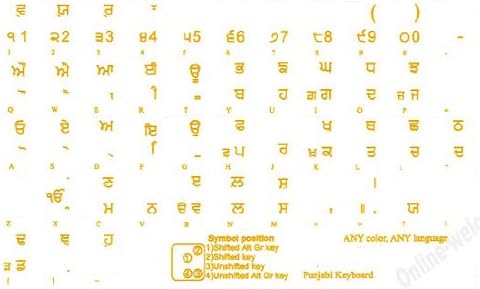 Adesivos de teclado punjabi letras amarelas transparentes para todos