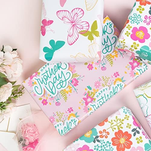 LEZAKAA DIA DO Dia das Mães Folha de Papel - 12 folha com flor e borboleta 4 Design diferente - 27,5 x 19,6 polegadas por