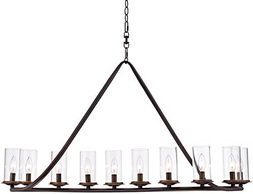 Franklin Iron Works Heritage Bronze grande ilha linear Ilha Pingente Chandelier Iluminação de 44 Wide Country Rússico Cilindro