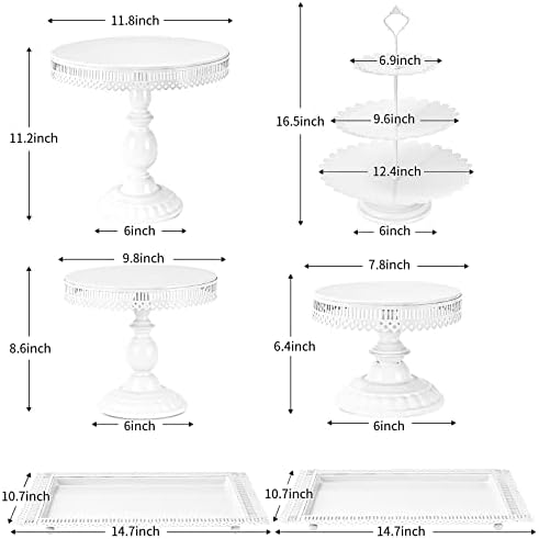 Texinpress 6 peças Bolo Stand Conjunto de bolo redondo branco Stand 8 polegadas/10 polegadas/12 polegadas Cupcake de metal