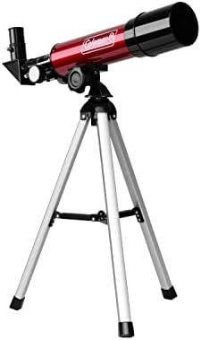 Kit de telescópio Refractor Coleman 360x50 com estojo de transporte pesado, C36050 - Vermelho Vermelho Crimson