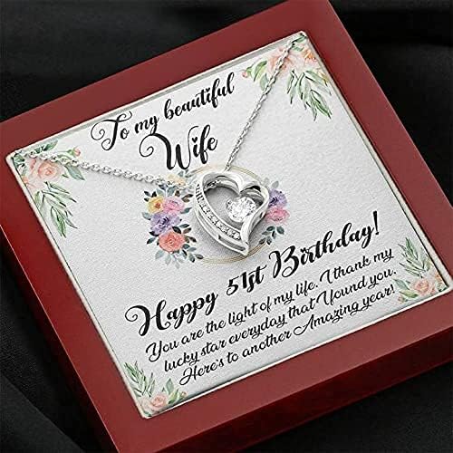 Jóias de cartão de mensagem, colar artesanal - para minha linda esposa, 51º ano de amor para sempre, colar xx176fl32,