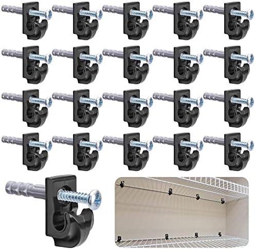 20 PCS preto de clipes de parede de parede clipes clipes de armário plásticos prateleiras de clipes parafusos e tubos de expansão para prateleiras de fios