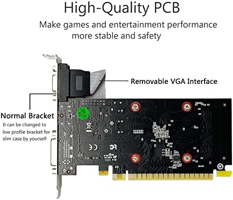 QTHREE NVIDIA GT 710 CARTA GRÁPAL, 2GB, DRR3,64 BIT, PC Video Card, GPU de computador de baixo perfil, PCI Express 2.0 x8, VGA, HDMI, DVI, DirectX 11, Low Power, Suporte 2K
