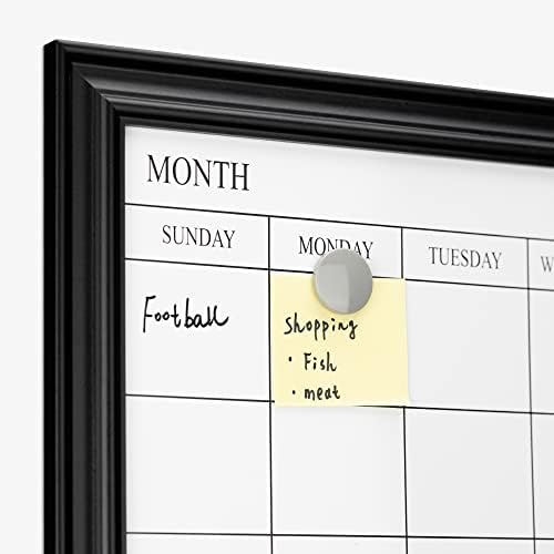 Navaris Framed Calendar Whiteboard for Wall - 18 x 24 Magnetic Dry Erase Monthly Planner - White Board With Frame -