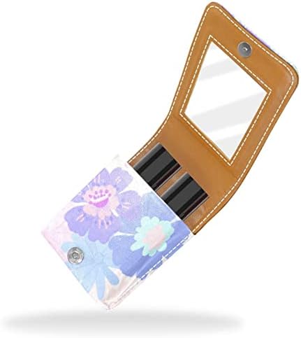 Caixa de batom de Oryuekan com espelho bolsa de maquiagem portátil fofa bolsa cosmética, pintura a óleo Flor Purple Floral Spring
