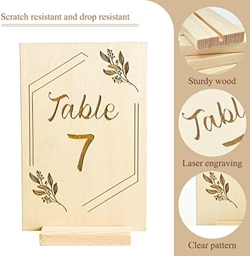 Números de mesa de casamento aerwo de madeira com suportes, placas de casamento de 4x6 polegadas de dupla face, cartas de lugar