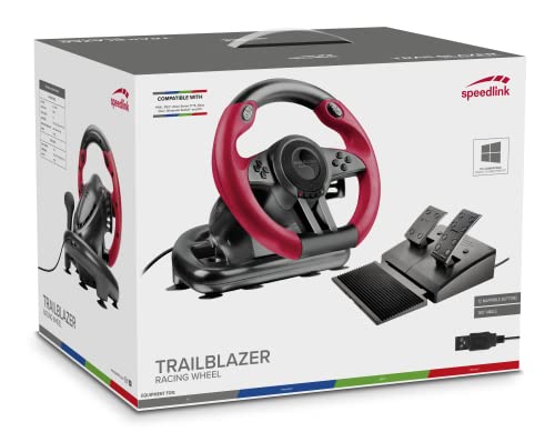Roda de corrida Speedlink Trailblazer para PlayStation 3, PS4 e PC SL-450500-BK, pedais de gás e freio altamente responsivos, Digital D-Pad Ultra-Precis