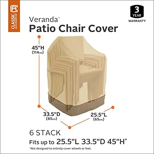 Acessórios clássicos Veranda resistente à água de 25,5 polegadas Chave de cadeira de pátio empilhável, Pebble