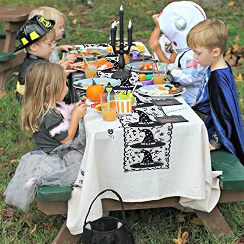 Halloween Table Runner - Racho de mesa de chapéu de bruxa de renda para decorações de mesa de Halloween - Masquerade de Halloween, jantar, festa de fantasia, decoração de mesas assustador