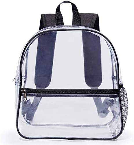 Jusdot Mini Clear Backpack 12 x6 x12 estádio aprovado, veja através de bolsas à prova d'água PVC Pequenas mochilas transparentes para concertos de eventos esportivos do festival, preto