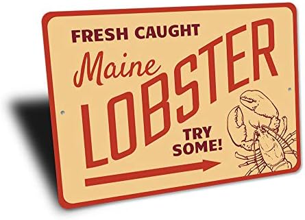 Fresh pego Maine Lagosta, barraca de frutos do mar, sinal de restaurante de praia, lagosta de alumínio do restaurante