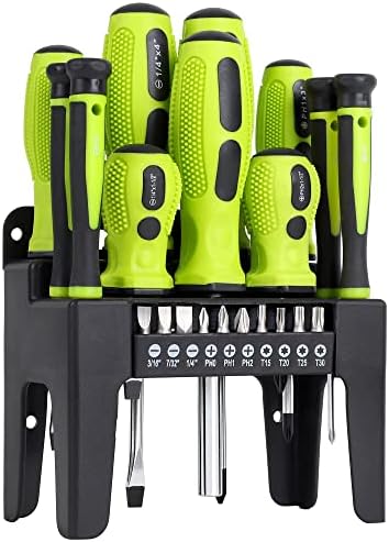 FastPro 21 peças chave de fenda magnética com rack de organizador, chaves de fenda com fenda Phillips e chaves de fenda, kit de ferramentas de reparo para casa, verde