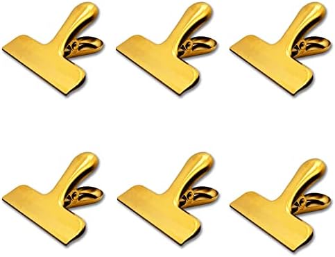 Pacote de clipes de bolsa de ouro de 6 embalagem, clipes de bolsa de alimentos em aço inoxidável de 3 polegadas de 3 polegadas de largura