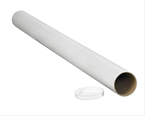 Tubos de correspondência branca Aviditi com tampas, 1 1/2 x 24, pacote de 50, para remessa, armazenamento, correspondência e proteção