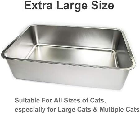 Caixa de areia de gato de metal extra grande de veego, panela de ninhada durável de aço inoxidável para gatos grandes