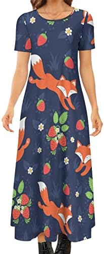 Baikutouan Feliz Fox feminino Print Maxi Dress Summer Casual Summer Short Sleeve