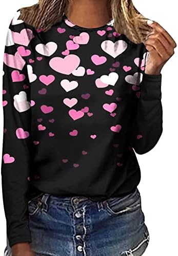 Camisa de manga longa do Dia dos Namorados para feminino Tirina de tie fofa Tops casuais leopard túnica camisetas estampadas elegante