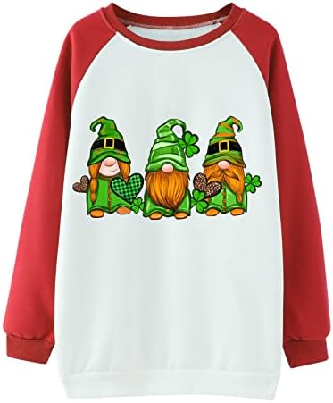 Sorto para mulheres St. Patrick Gnomes Cute Pullove Crew pescoço de manga comprida moda tops casuais shamrock camisetas impressas